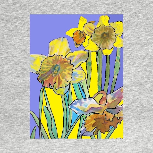 Abstract Yellow Daffodil Watercolor Pattern on Navy Blue by SarahRajkotwala